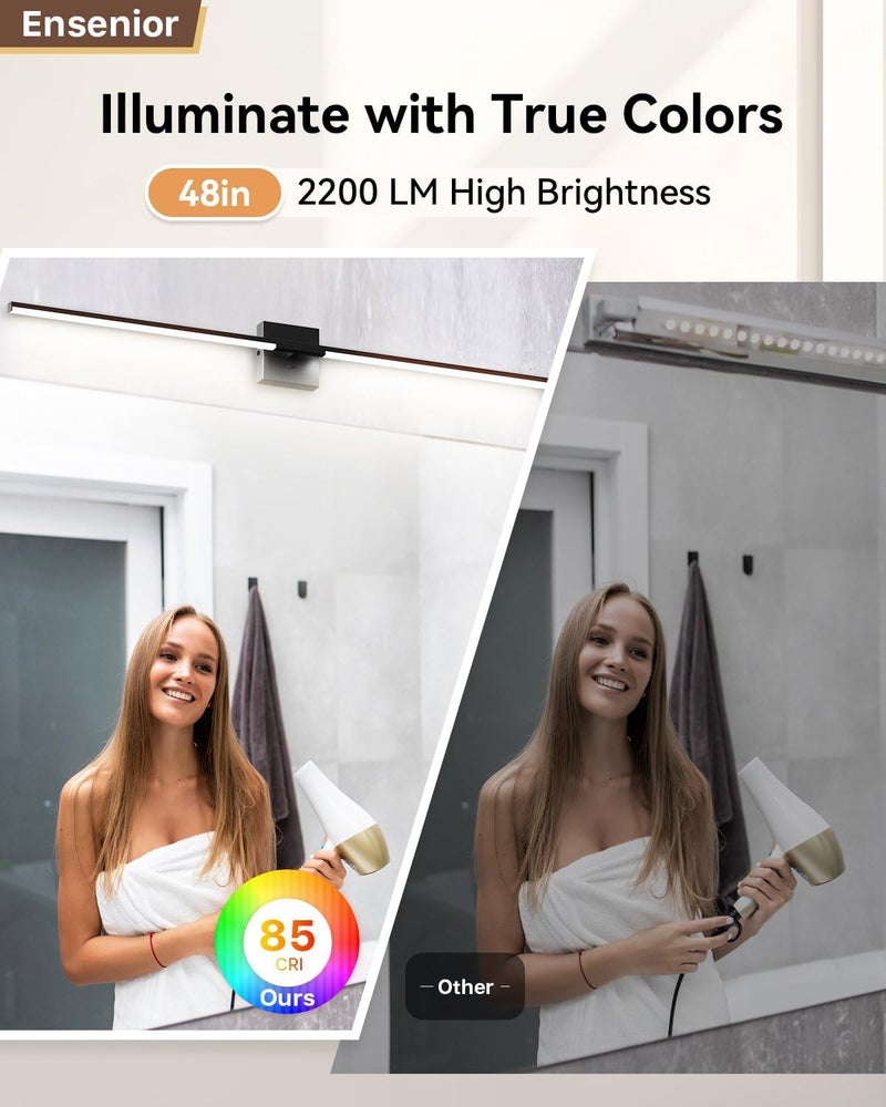 Ensenior Modern Bathroom Vanity Light 48 inch, Built-in Dimmer, 28W Dimmable 5CCT Led Bath Lights, Black Bar Vanity Lights for Bathroom Mirror Cabinets Bedroom-FCC & ETL Certificated - Image 5